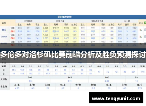 多伦多对洛杉矶比赛前瞻分析及胜负预测探讨